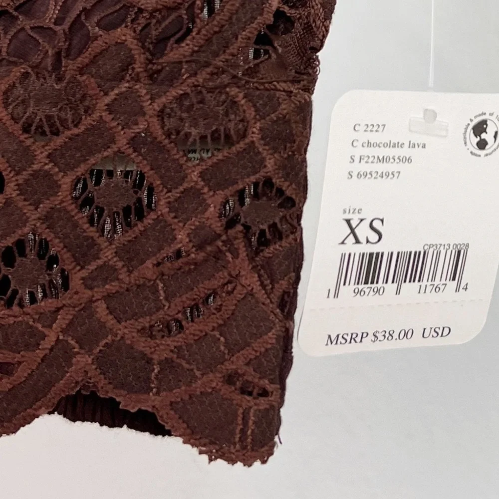 NWT Free People One Adella Lace Crochet Bralette in Chocolate Brown